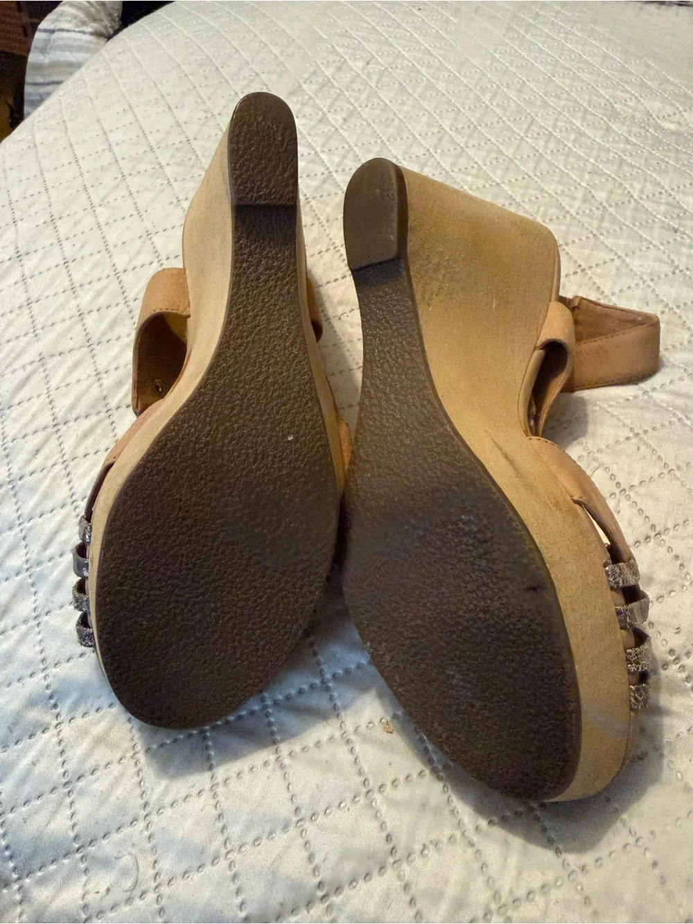 Steve Madden Tan Wedge Sandals with Braided Straps Y2K from the early 2000’s